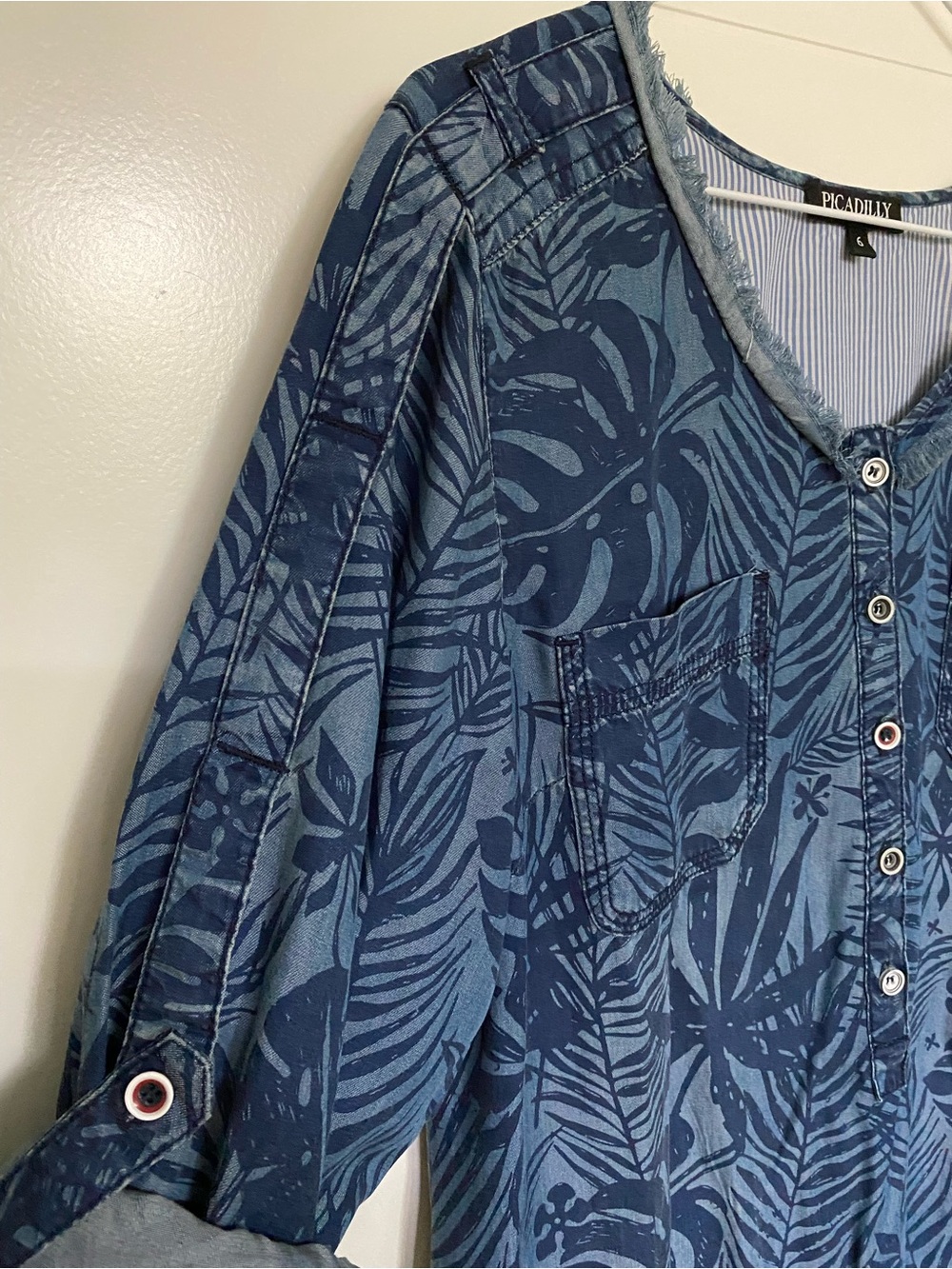 Picadilly Canada Blue Tropical Print Button Tunic Dress - 100% Lyocell - Picture 9 of 10